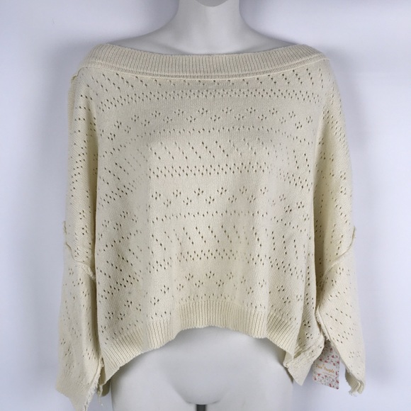 Free People White Sands Oversize Pullover Sweater Top Size L - NWT - Picture 2 of 9